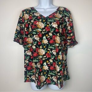 Floral Print Short Sleeve Blouse